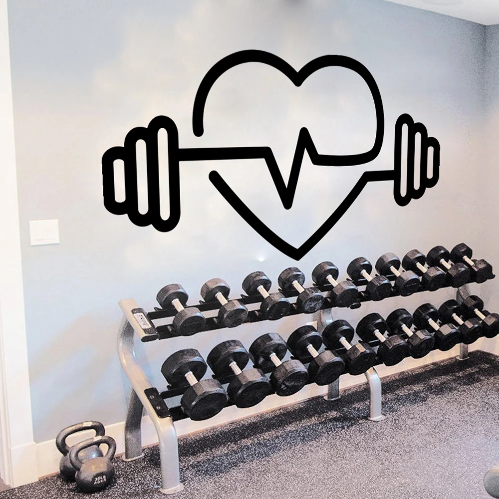 

Large Gym Heart Shape Weights Barbell Wall Sticker Fitness Bodybuilding Crossfit Yoga Healthy Wall Decal Vinyl Decor