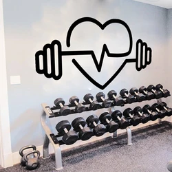 Large Gym Heart Shape Weights Barbell Wall Sticker Fitness Bodybuilding Crossfit Yoga Healthy Wall Decal Vinyl Decor