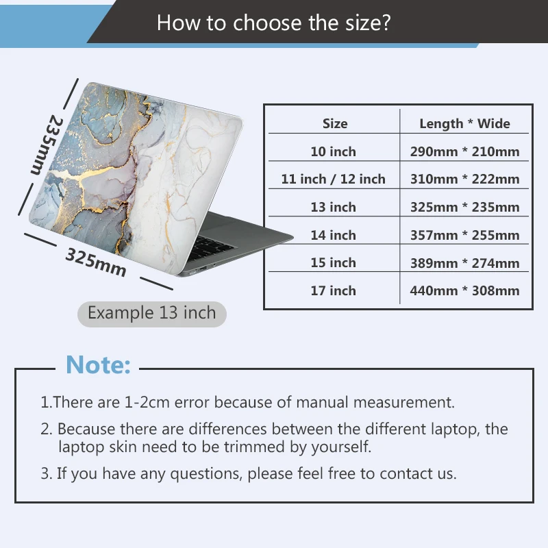 DIY 다채로운 대리석 노트북 스티커 스킨, 맥북 에어 11 에어 13.3 2020 프로 13 HP DELL 레노버용, 11 인치, 12 인치, 13 인치, 14 인치, 15/16 인치