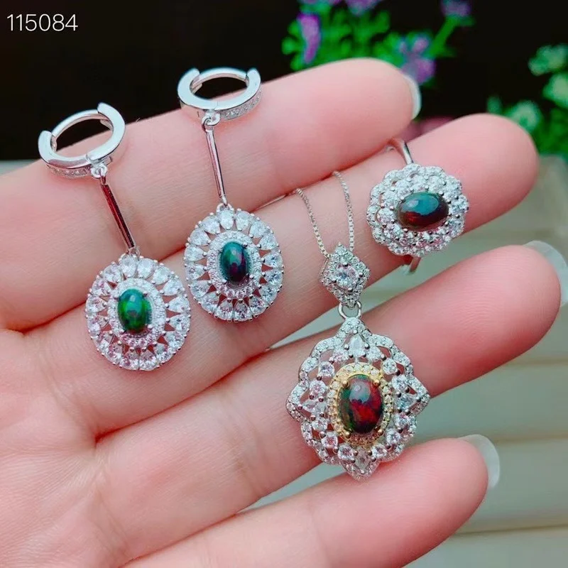 New Coming 100% Natural and Real Black Opal Ring Solid 925 Sterling Silver for Women Colour Gem Stone Rings Fine Jewelry