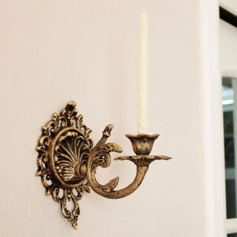 Cast Iron Wall Sconce Candle Holder European Farm House Accents Handmade Home Decor Badge Design Candle Rack Hollow