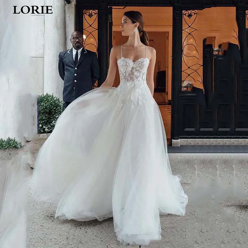 LORIE – robe De mariée en dentelle style Boho, ligne A, Sexy, bretelles Spaghetti, dos nu, pour femmes, 2020