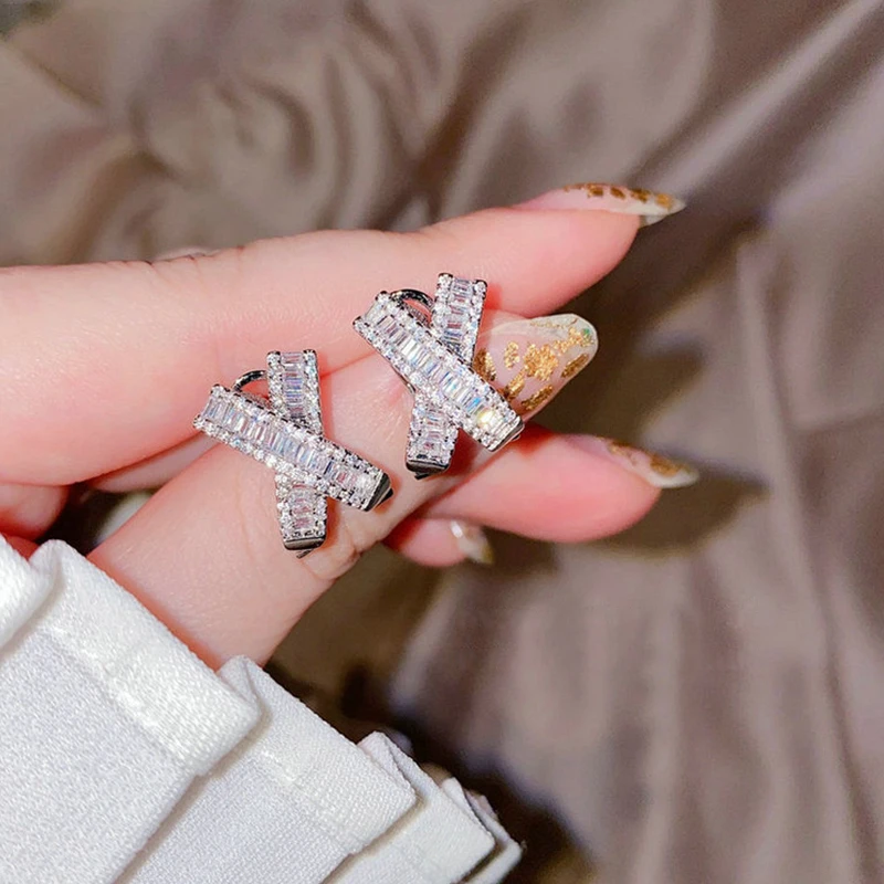 

Silver Color earrings for women Girls Geometric Exquisite Zircon Fashion Ear Stud Party Jewelry Earrings 2022 Trend