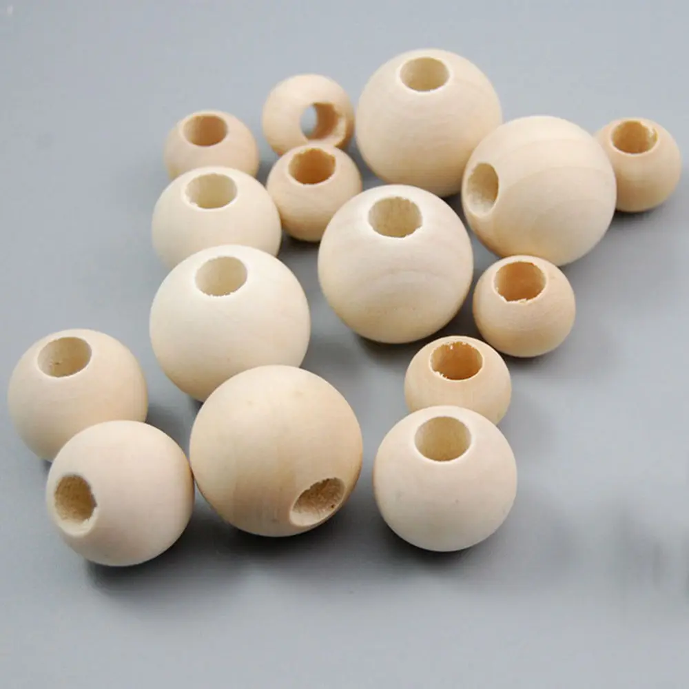 Round Natural Wood Loose Big Hole Beads 8mm 10mm 12mm 15mm 20mm 25mm 30mm 40mm 50mm for DIY Crafts Jewelry Bracelet Making