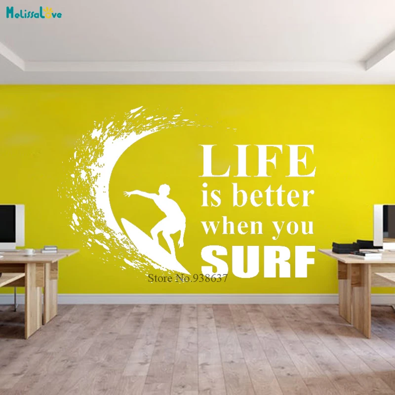 Life Is Better When You Surf Quote Wall Decal Surfer Summer Water Sport Cool Surfing Seaside Vacation Wall Stickers BB224