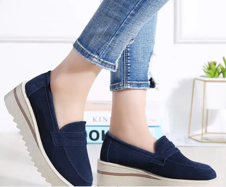 

Autumn Women Flats Shoes Leather Platform Sneakers Casual Shoes Women Slip On Flats Loafers Ladies Shoes Suede leather Creepers