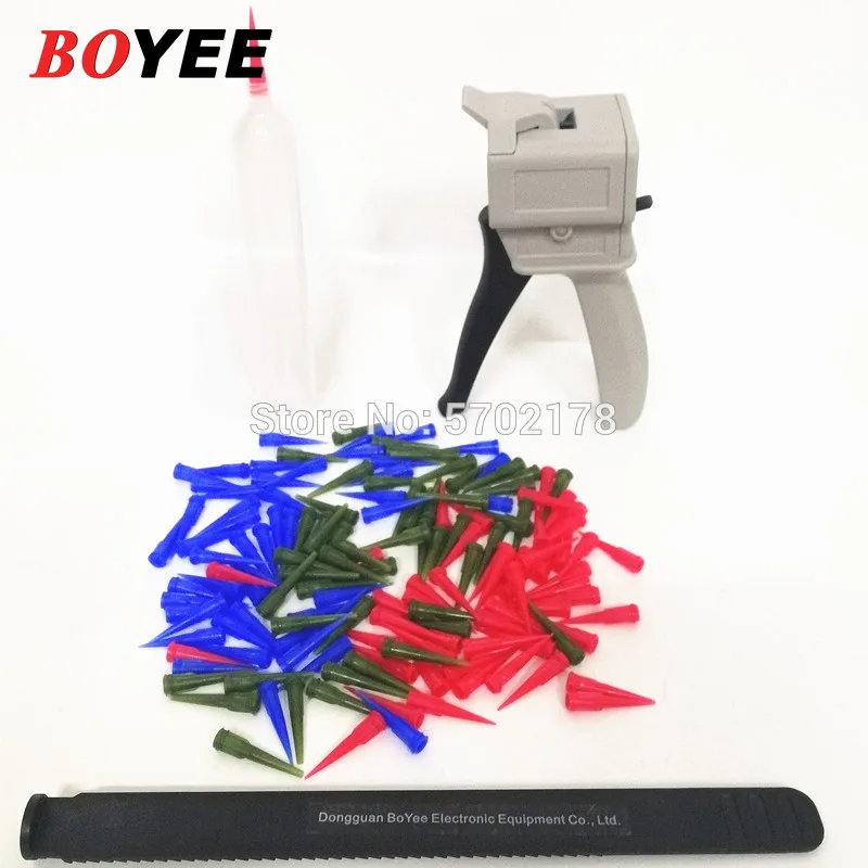 Manual Caulking Gun Applicator Glue Gun with 300piece Tapered Dispensing Needle tips 55cc Glue Dispenser Syringe Barrel