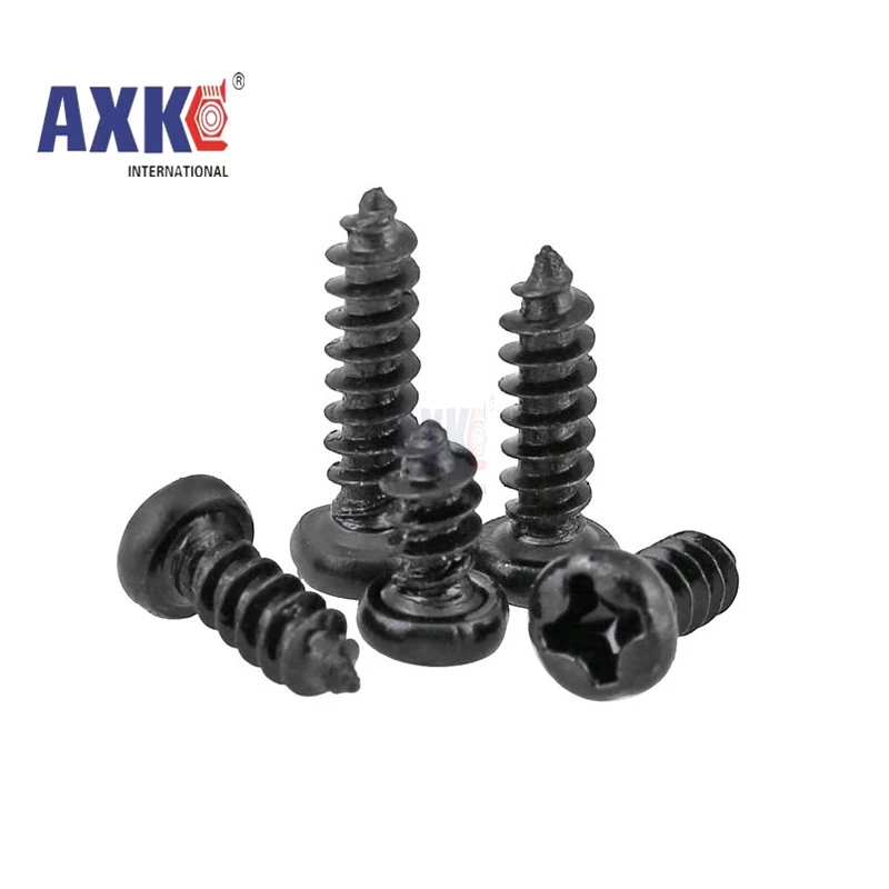 100pcs M1 M1.2 M2 M2.6 M3  Black Steel Mini Micro Small Phillips Flat Countersunk Head Cross Round Pan Head Self-tapping  Screw