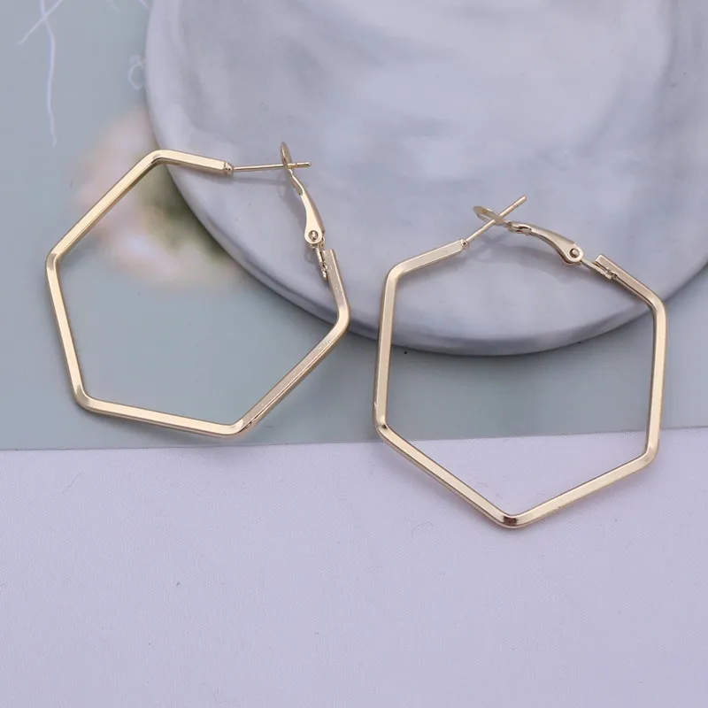 3 Colors Punk Style Geometric Hexagon Hoop Earrings For Women Statement Jewelry Fashion Metal Brincos