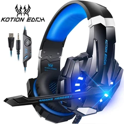 KOTION CADA-Deep Bass Gaming Headset com Microfone, Stereo Game Headphone, Luz LED, PS4, Telefone, Laptop, PC, Gamer