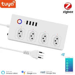 Brazil Smart Zigbee Power Strip, Tuya Zigbee Outlet With 4 Plugs and 4 USB Port, Individual Control,Works With Alexa Google Home