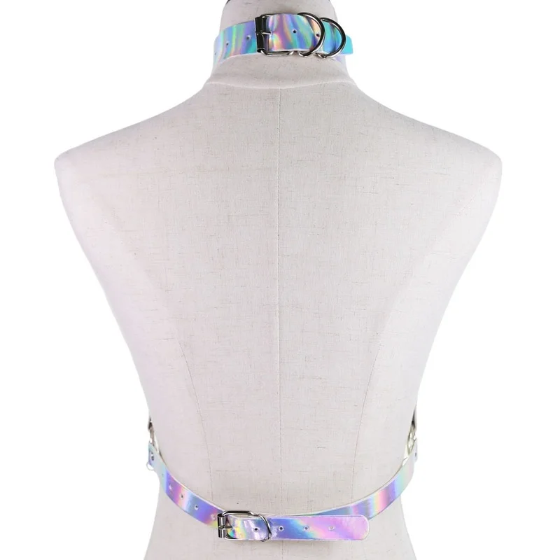 Decopunk Holographic Body Chain Harness Top Punk Women Holo Rainbow Waist Jewelry Festival Rave Outfit Designer Belt Women