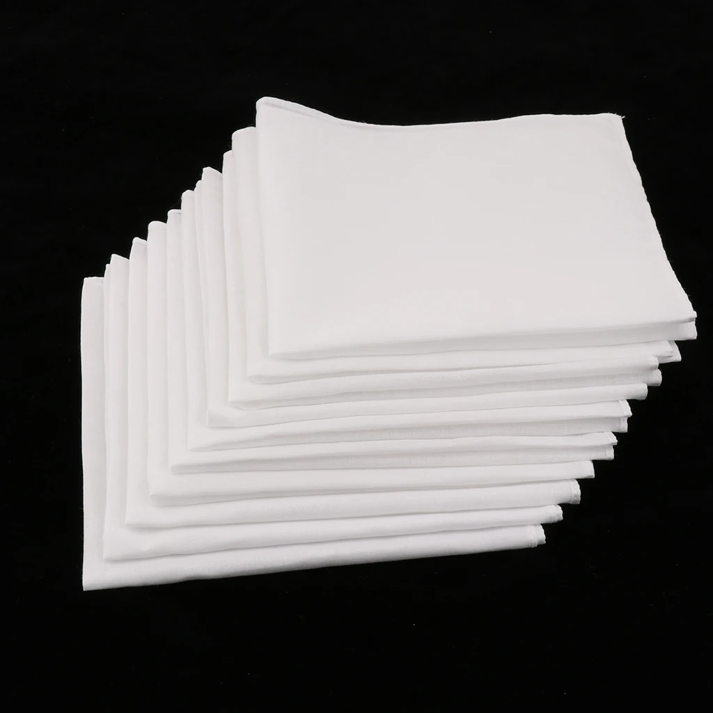 10pcs Pure   Cotton White Handkerchiefs Women Men Hanky Hankies Kerchiefs