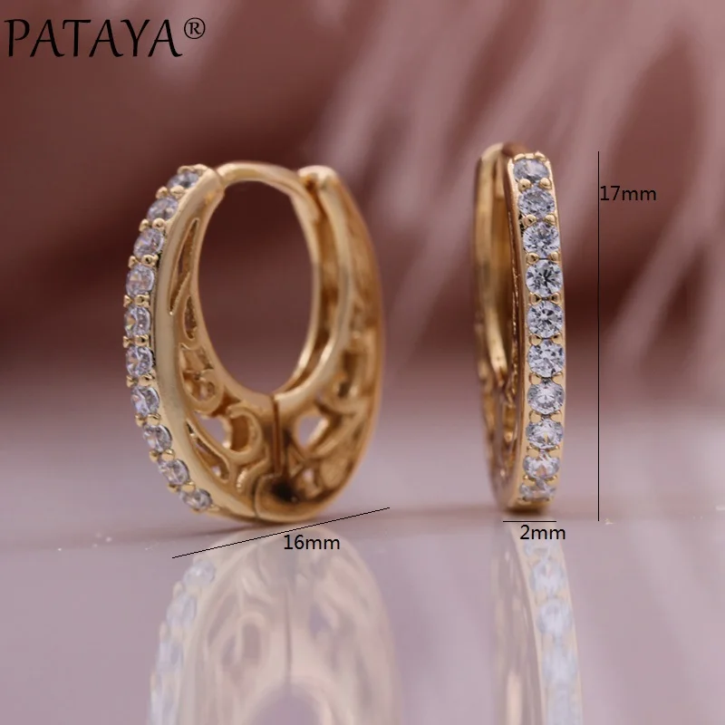 PATAYA New Hollow Circle Wedding Earrings 585 Rose Gold Color Natural Zircon Drop Earrings Women Party Fine Cute Fashion Jewelry