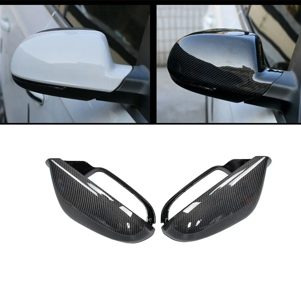 Carbon Fiber Mirror  Cover Cap Fit For Audi  A6 C7 S6 RS6 2012-up without & With Lane Assist Replacement