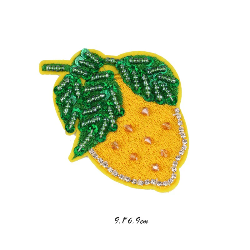 Fine Fruit Paches Embroidered Beaded Patches for Clothing DIY Stripes Clothes Patchwork lemon Jacket Stickers Appliques