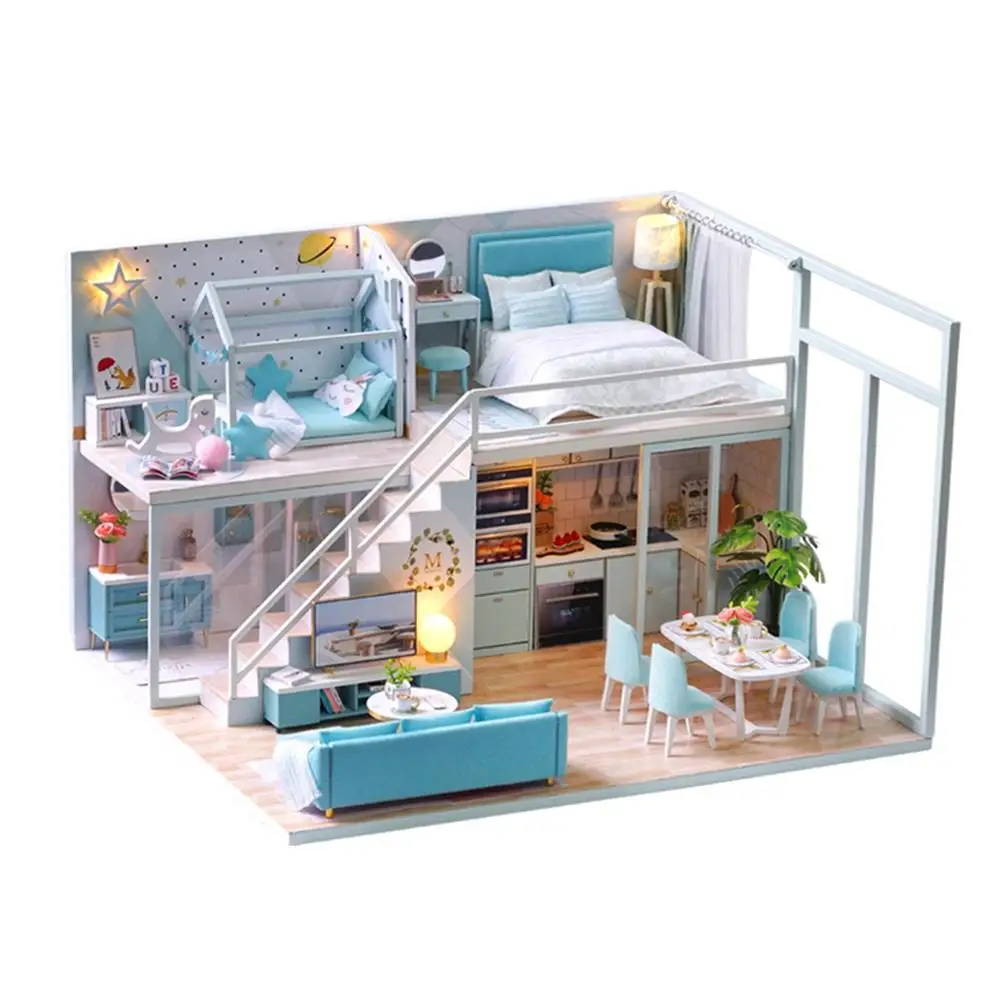 DIY Dollhouse Miniature 3d Furniture Wooden Assembly Attic Music Miniature Doll House Toys For Children Birthday Gifts