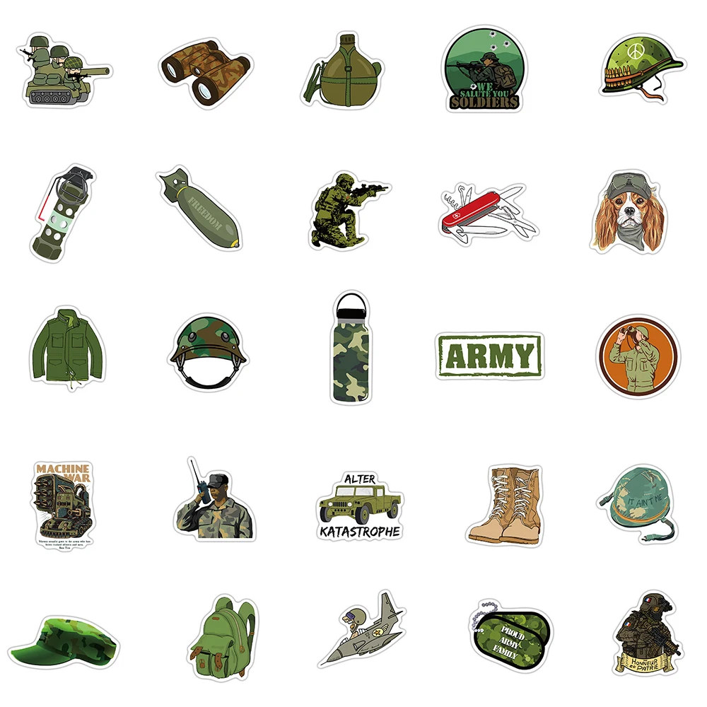 10/30/50PCS Army Military Camouflage Stickers Decorative Motorcycle Helmet Skateboard Waterproof Cool Decals Sticker Packs