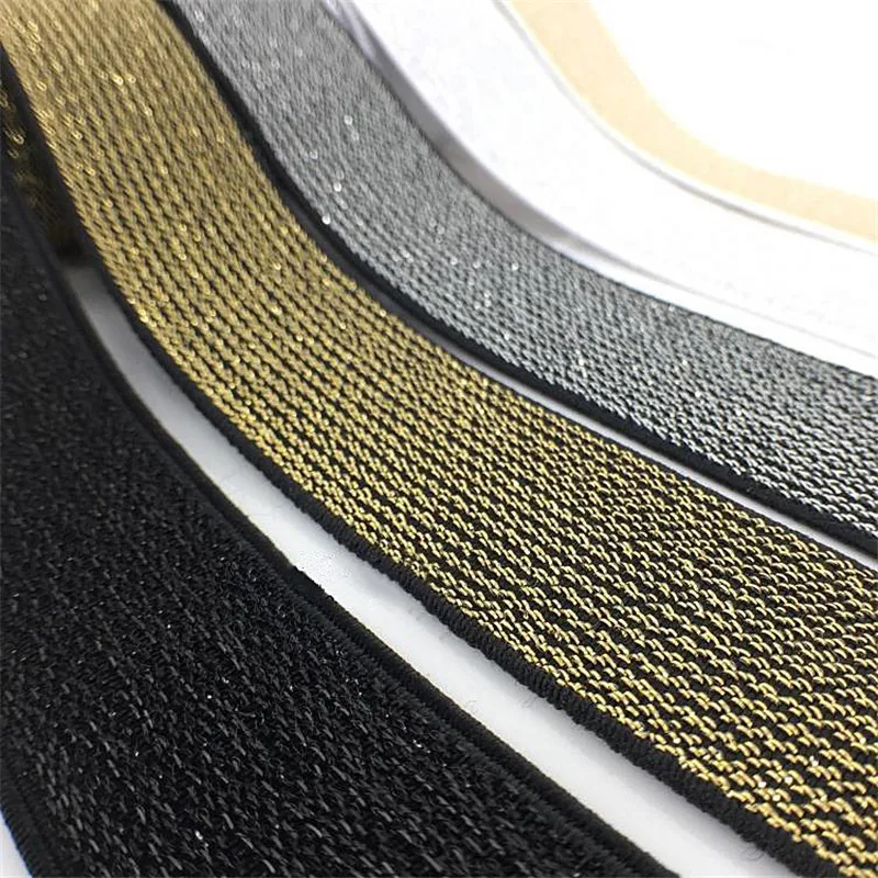 Glitter Gold Silver Elastic Bands 10/15/25/40mm High Quality Nylon Waist Band for Garment Trousers DIY Sewing Accessories 1M