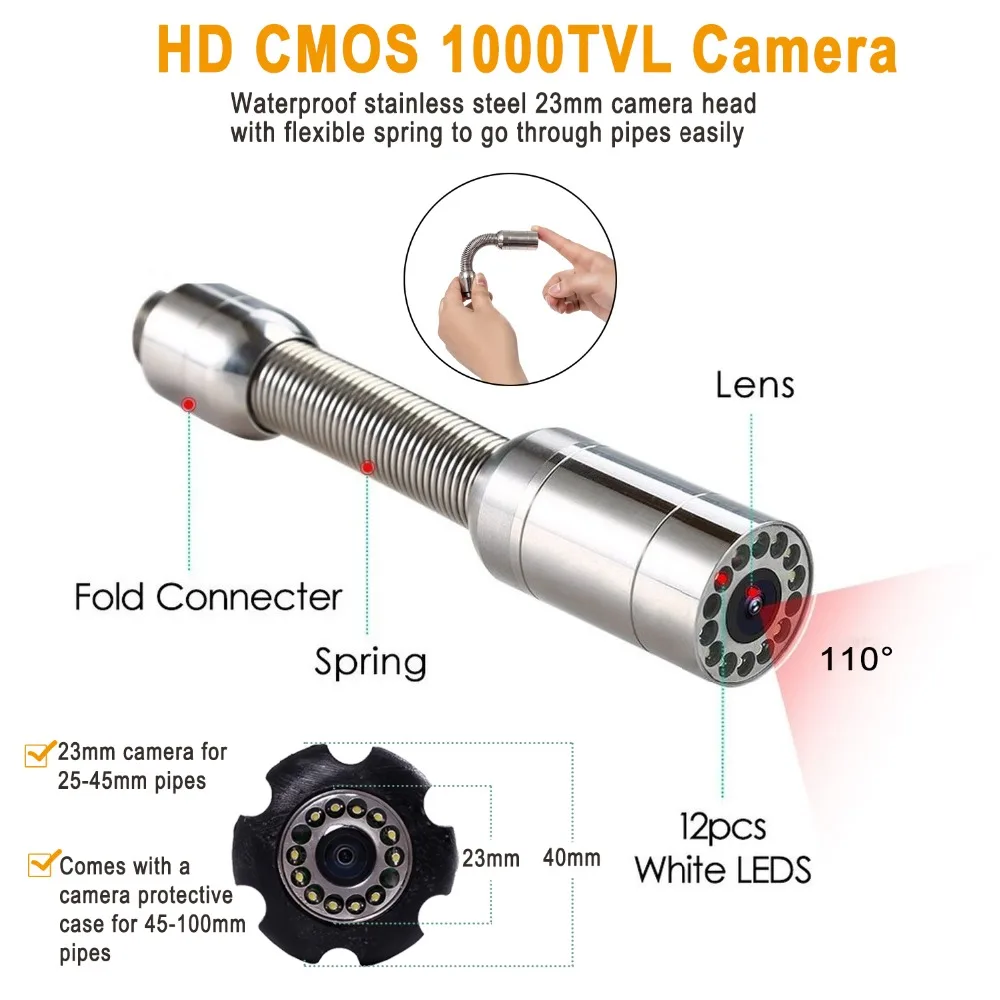 SYANSPAN-Câmera de Inspeção de Tubos Impermeável, DVR, Wi-Fi, Monitor HD, IP68, Endoscópio Industrial, Esgoto de drenagem, 7 polegadas, 9 polegadas, 20 m, 30 m, 50 m, 100m, 7 em