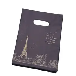 Wholesale 100pcs/lot 15*20cm Luxury Black Vintage Eiffel Tower Packing Bags Plastic Boutique Gift Packaging Bags