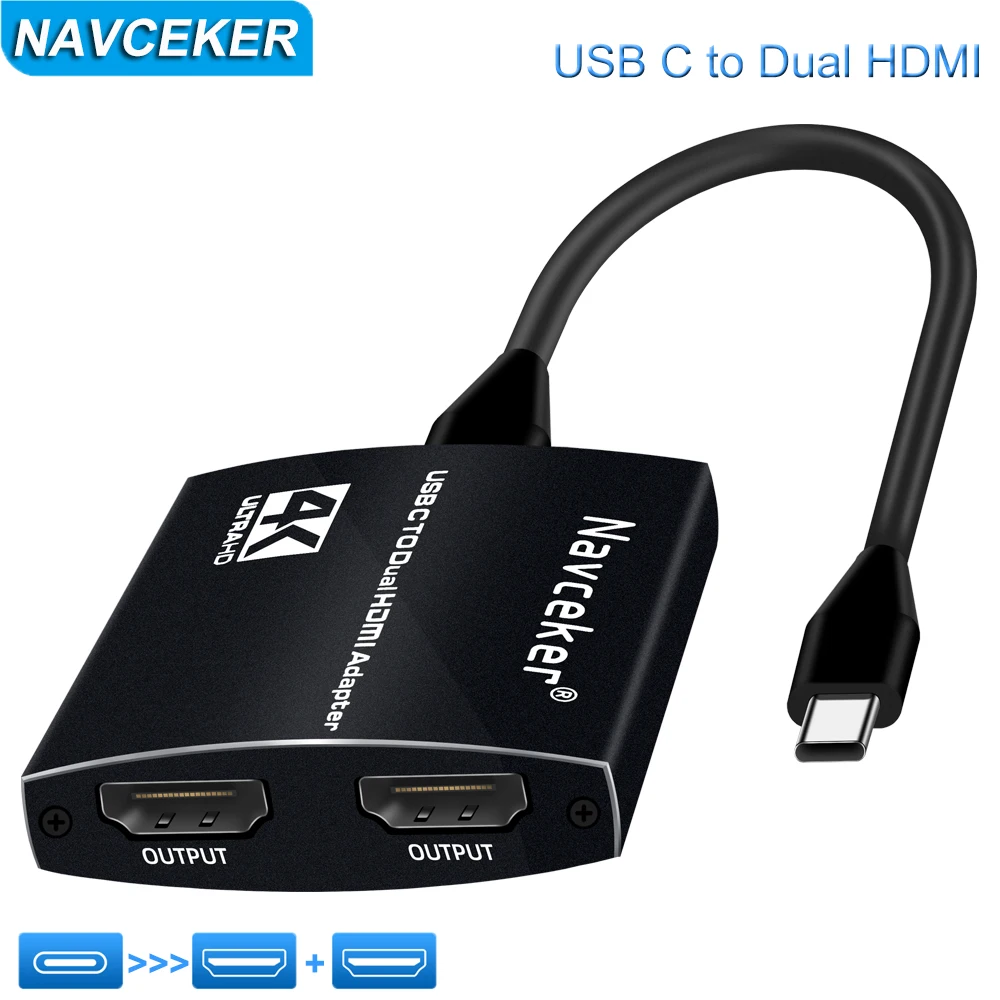 

USB C к 2 HDMI Dual 4K отображает цифровой AV-адаптер для 2020-2016 MacBook Pro, Mac Air/iPad Pro, Dell XPS 13/15,Surface Pro 7/Go