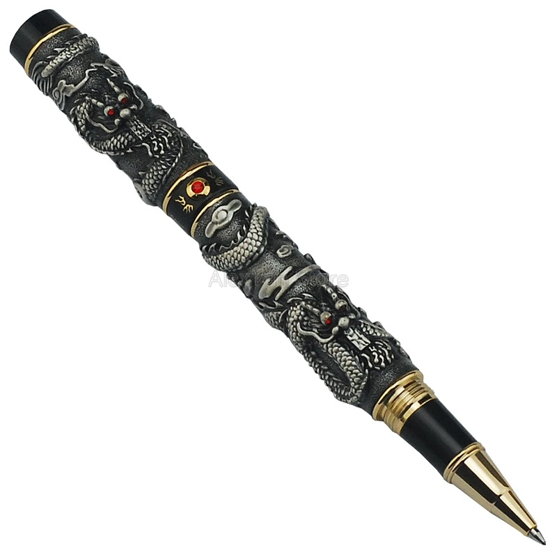 

Jinhao Ancient Rollerball Pen Double Dragon Playing Pearl Metal Carving Embossing Heavy Pen Grey For Writing Accessories