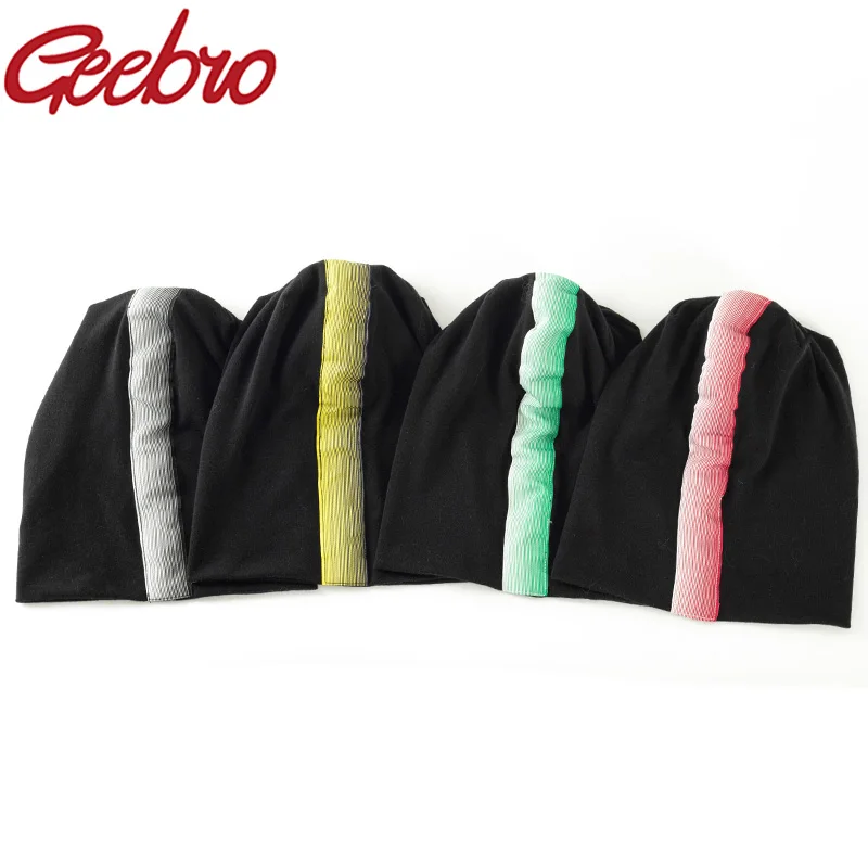 Geebro Women Spring Autumn Slouchy Multicolor Ribbon Beanie Hat For Ladies Fashion Baggy Beanie Skullies Caps Female Bonnet Hats