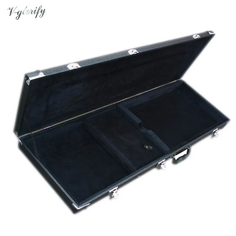 Rectangle Wood Guitar Hardcase Black Electric Guitar/ Electric Bass Guitar Case Cover Stainless Steel Buckle Portable with Lock