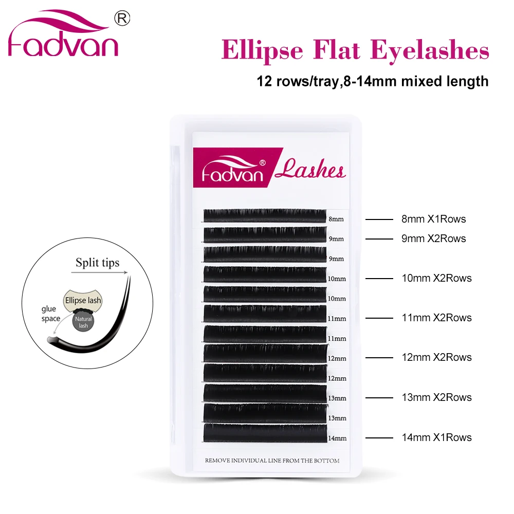 Fadvan 5pcs Ellipse Flat Lashes Extensions Wholesale Flat Eyelash Extension Silk Faux Mink Individual Eyelashes Makeup Tools