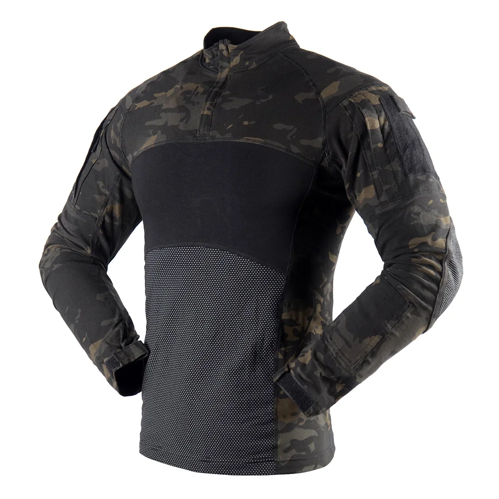 

Knitted LS Long Sleeve Strech Soft Hand Feeling Cotton Black Multicam Tactical Combat Shirt For Men