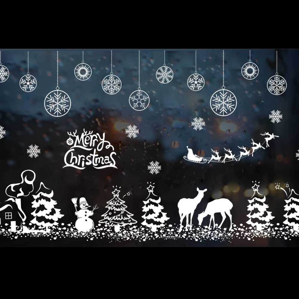 Christmas wall sticker Shop window glass sticker decor hanging rattle bell snowflake Reindeer Santa Claus papel de parede