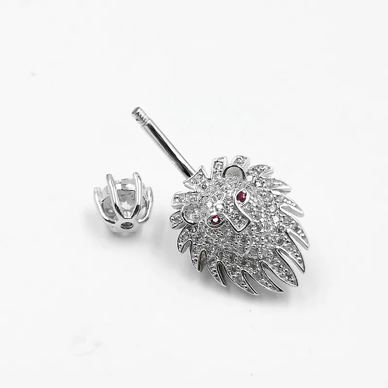 925 sterling silver belly button ring lion shape cubic zircon navel belly piercing body jewelry for women