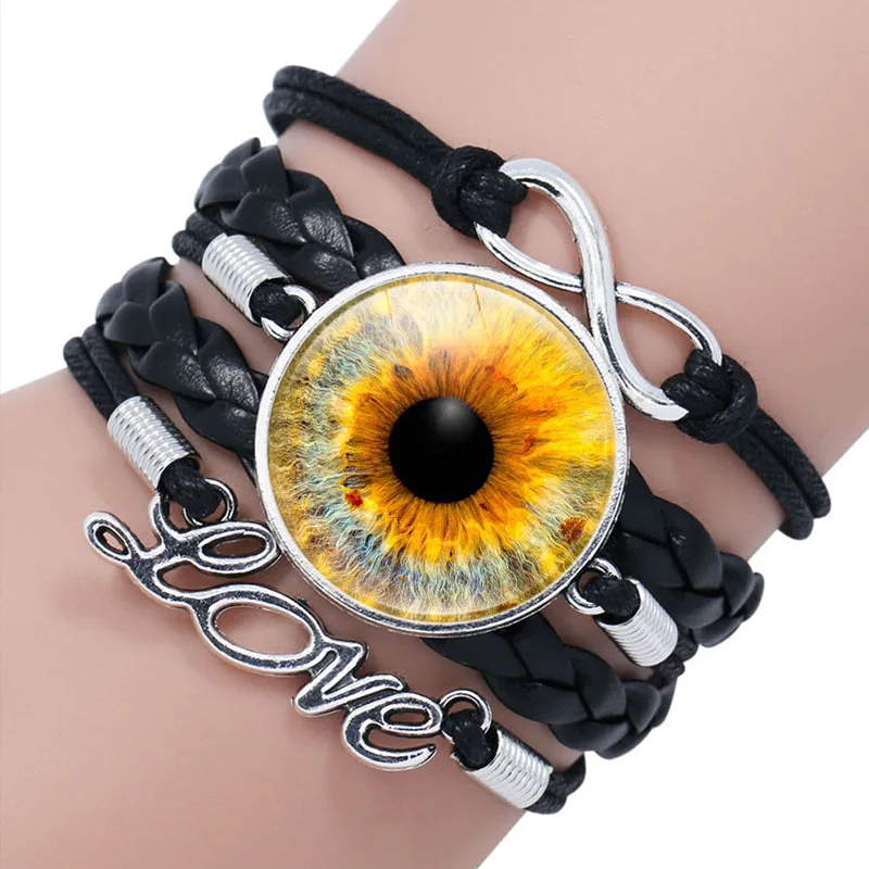 10PC Devil's Eye Glass Cabochon Charm Braided Multi Layer Bracelets Men Women Fashion Leather Bead Bangle Gifts Jewelry