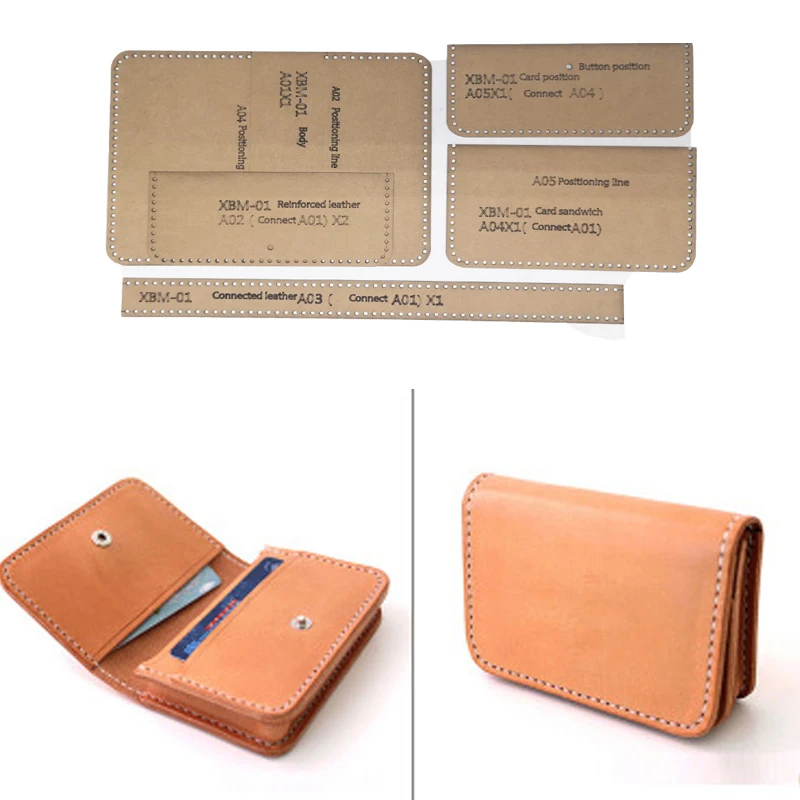 DIY Leather Sewing Pattern Kraft Paper Stencil Template Wallet Men Purses Handmade Bifold Wallet Card Holders English Version