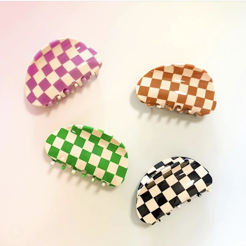 Acetate Checkered Hair Claw Irregular Geometric Large Size Colorful Plaid Grid Hair Clip Grab Ins New Women Headwear Accessories