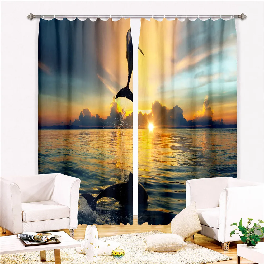 Likurb Animals Ocean Dolphin 3D Printing Blackout Curtain Home Decoration for Kids Adults Bedroom Livingroom Home Decor