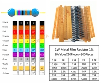 1W Metal Film Resistors Set 0.1R-750R Resistor Kit 1% 30 Values * 10pcs Commonly Resistance Resistor Pack 300pcs/lot