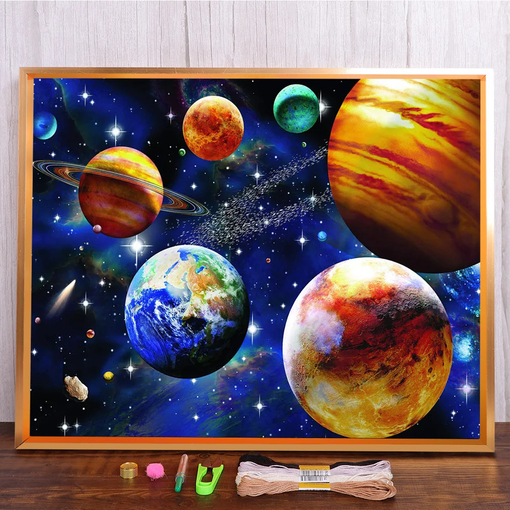 Universe Space Landscape Pre-Printed 11CT Cross Stitch Full Kit Embroidery DMC Threads Painting Hobby Needlework     Adults