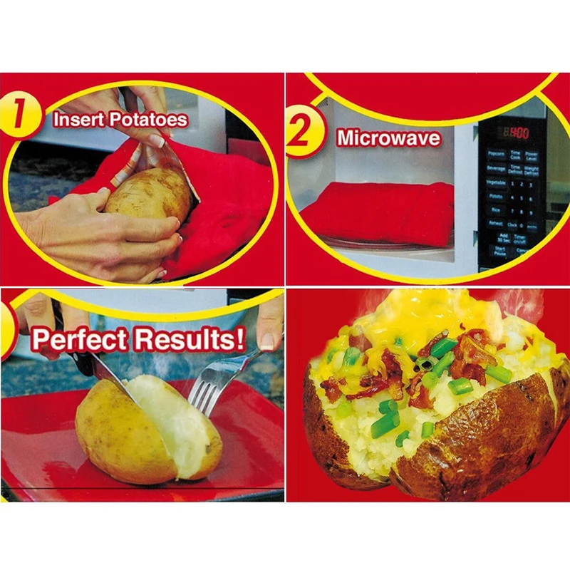 Red Color Microwave Potato Bag Washable Reusable Pouch Cooking In Just 4 Minutes Cooker Bag Kitchen Backing Accessories