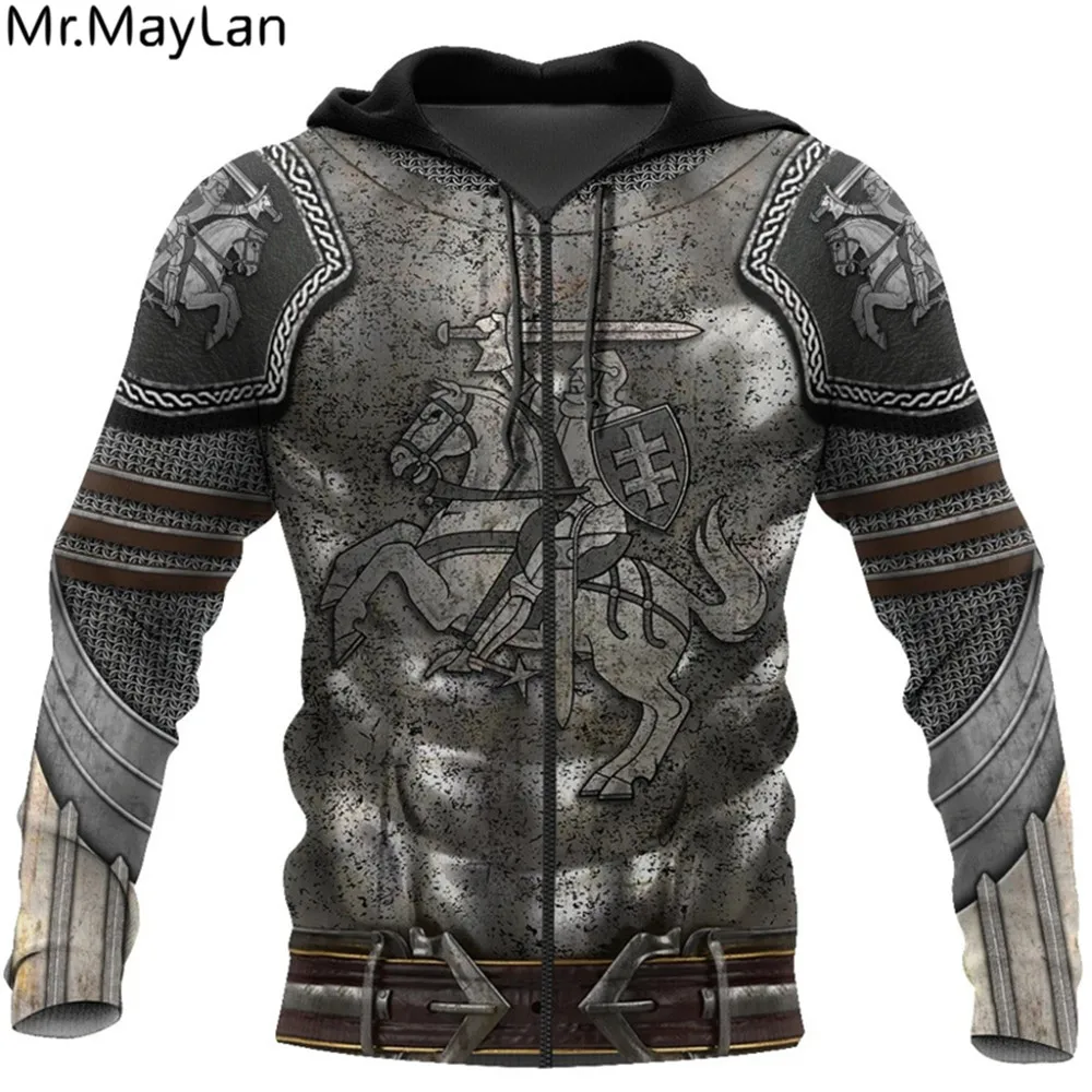 3D Printed Knight Medieval Armor Jacket Men/women Knights Templar Pullovers Hoodies Boys Vintage Streetwear Clothes Big Size 5XL