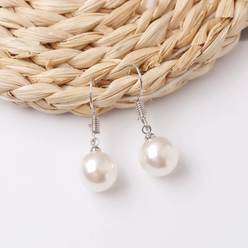 Simple White Imitation Pearls Ball Hook Earrings Eardrops Bridal Wedding Party Jewelry Wholesale Aretes de mujer серьги женские