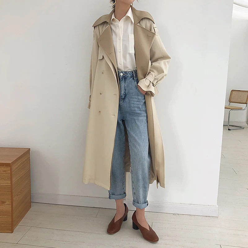 Imagem -03 - Moda Longa Comprimento Feminino Trench Coat High End Estilo Inglaterra Roupas Tamanho Grande Feminino Duplo Breasted Lapela Colarinho Cabolsas 2024