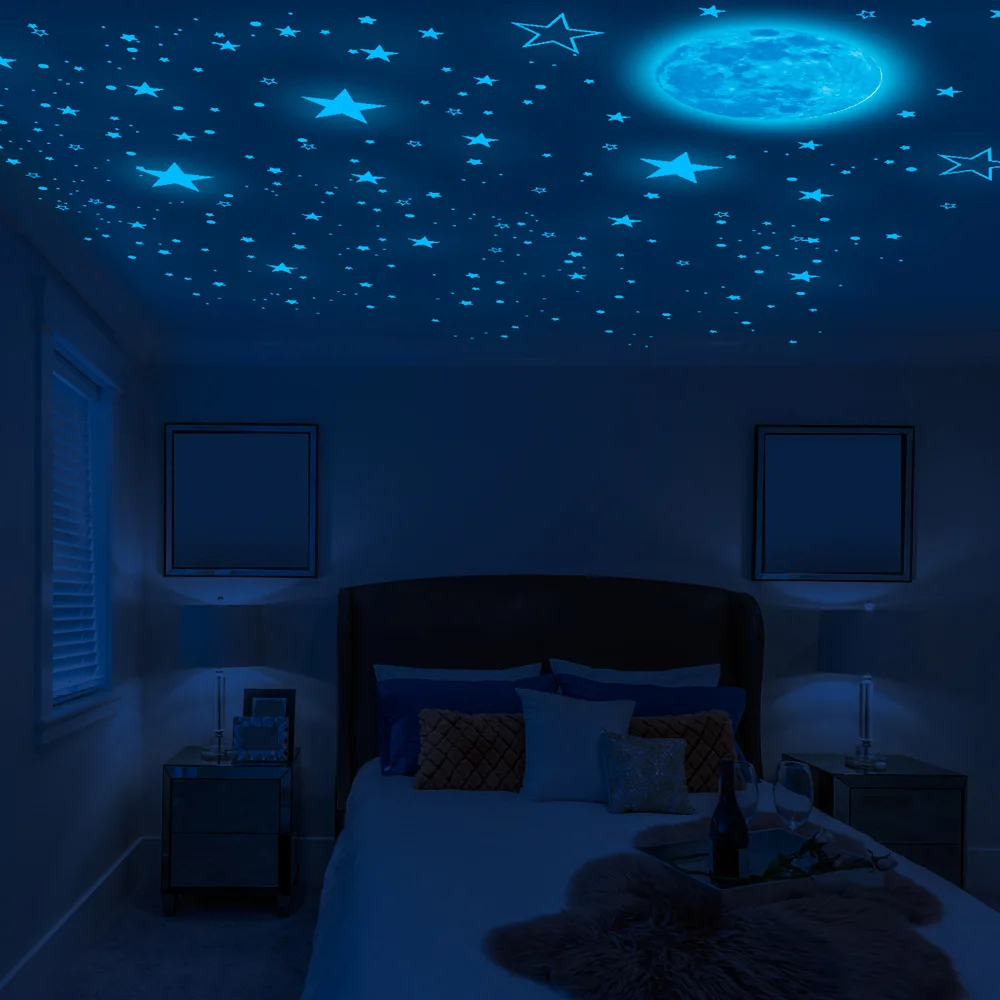 1049pcs Luminous Moon & Star Wall Stickers Home Decor DIY Decals Kids Room Decoration Fluorescent Glow In The Dark Stickers