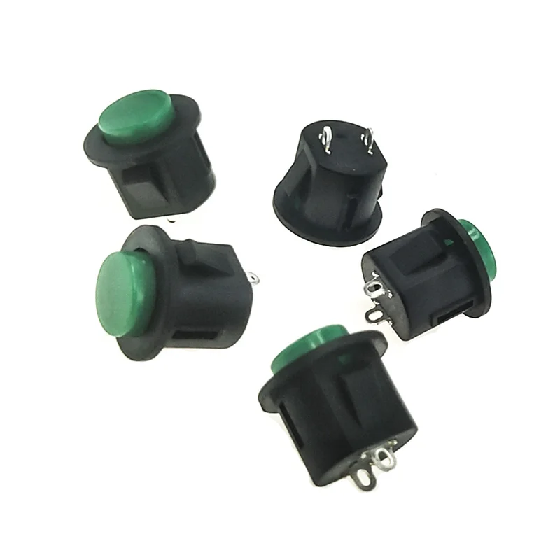 50 pcs KCD green head self-reset switch snap-in 16mm 2-pin mini round switch position copper feet