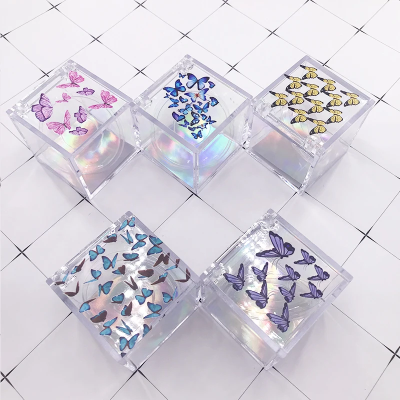 Clear Eyelash Box Custom Butterfly Print Cube Box Empty Lash Case