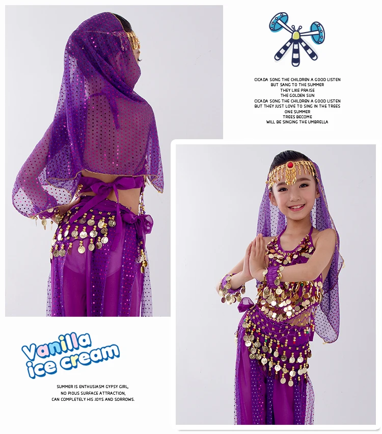 Kinder Bauchtanz Kostüme Set Orientalischer Tanz Mädchen Bauchtanz Indien Bauchtanz Kleidung Bauchtanz Kind Kinder Indisch 6 Farben – Detail 14