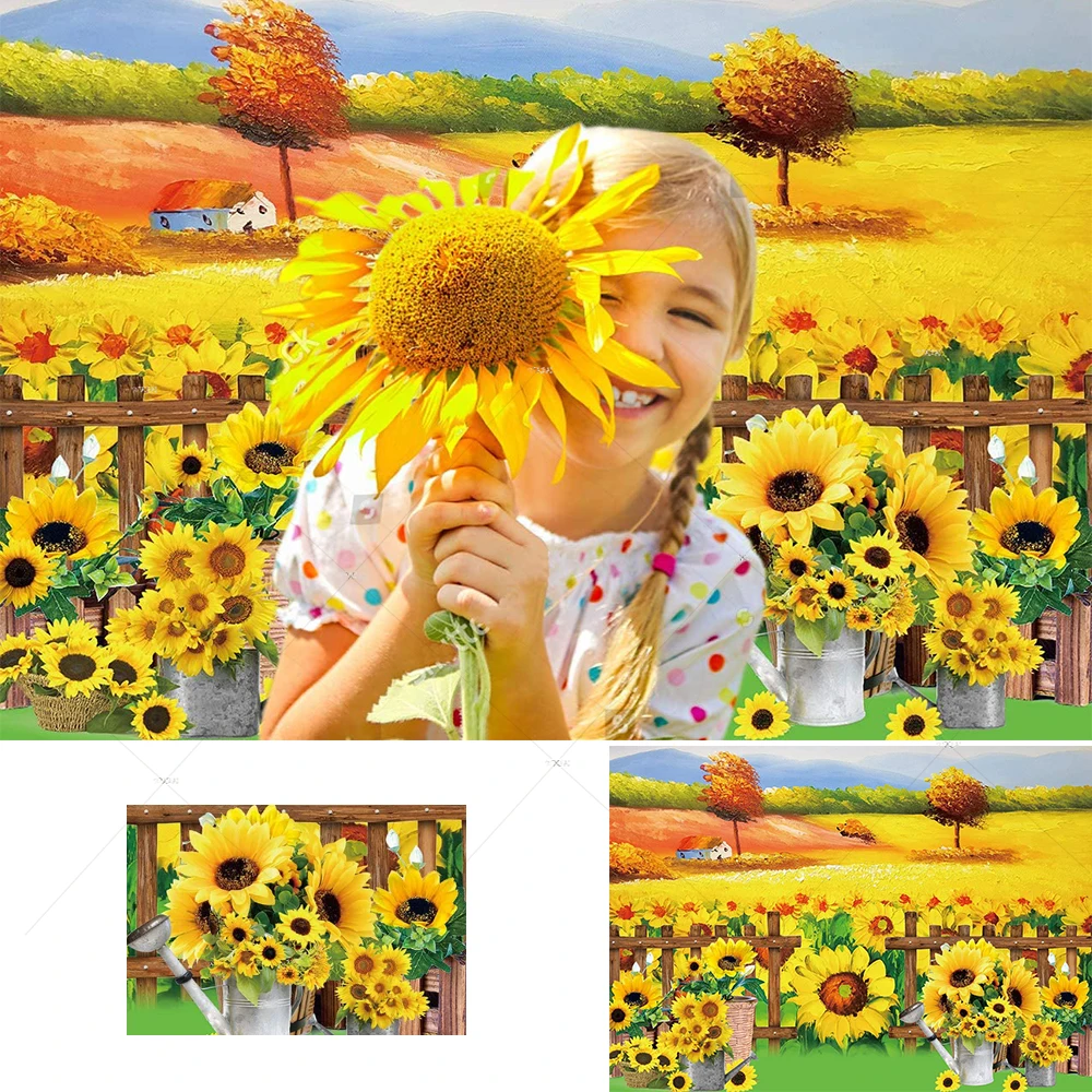 

Sunflower Field Backdrops for Photography Tournesols Garden Farm Floral Oil Painting Background Baby Shower Kids Birthday Party