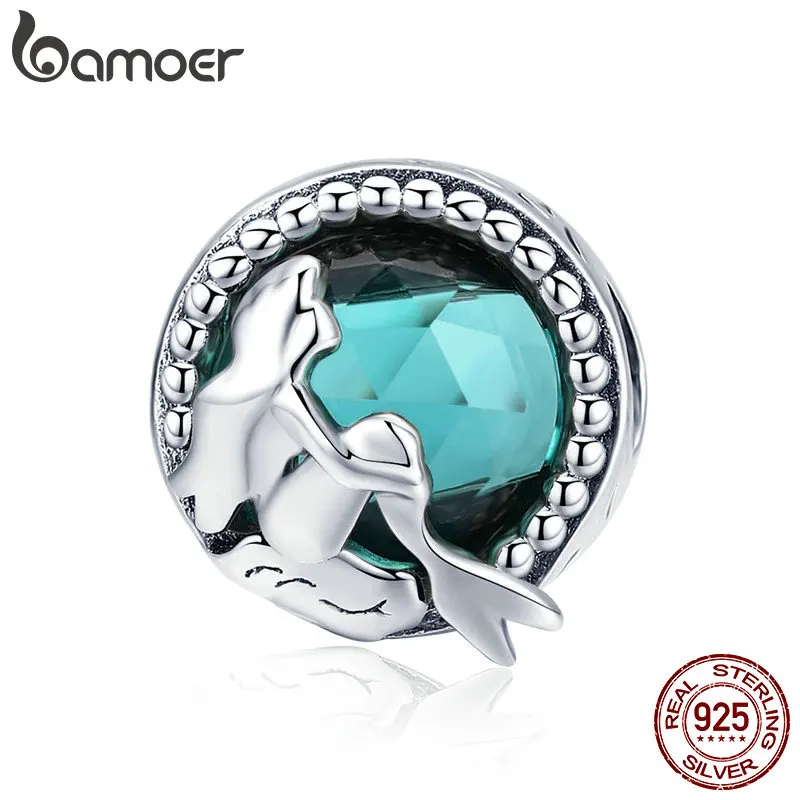 BAMOER Hot Sale 925 Sterling Silver Mermaid's Missing Round Charms Beads fit Women Bracelets Necklaces DIY Jewelry Making SCC894