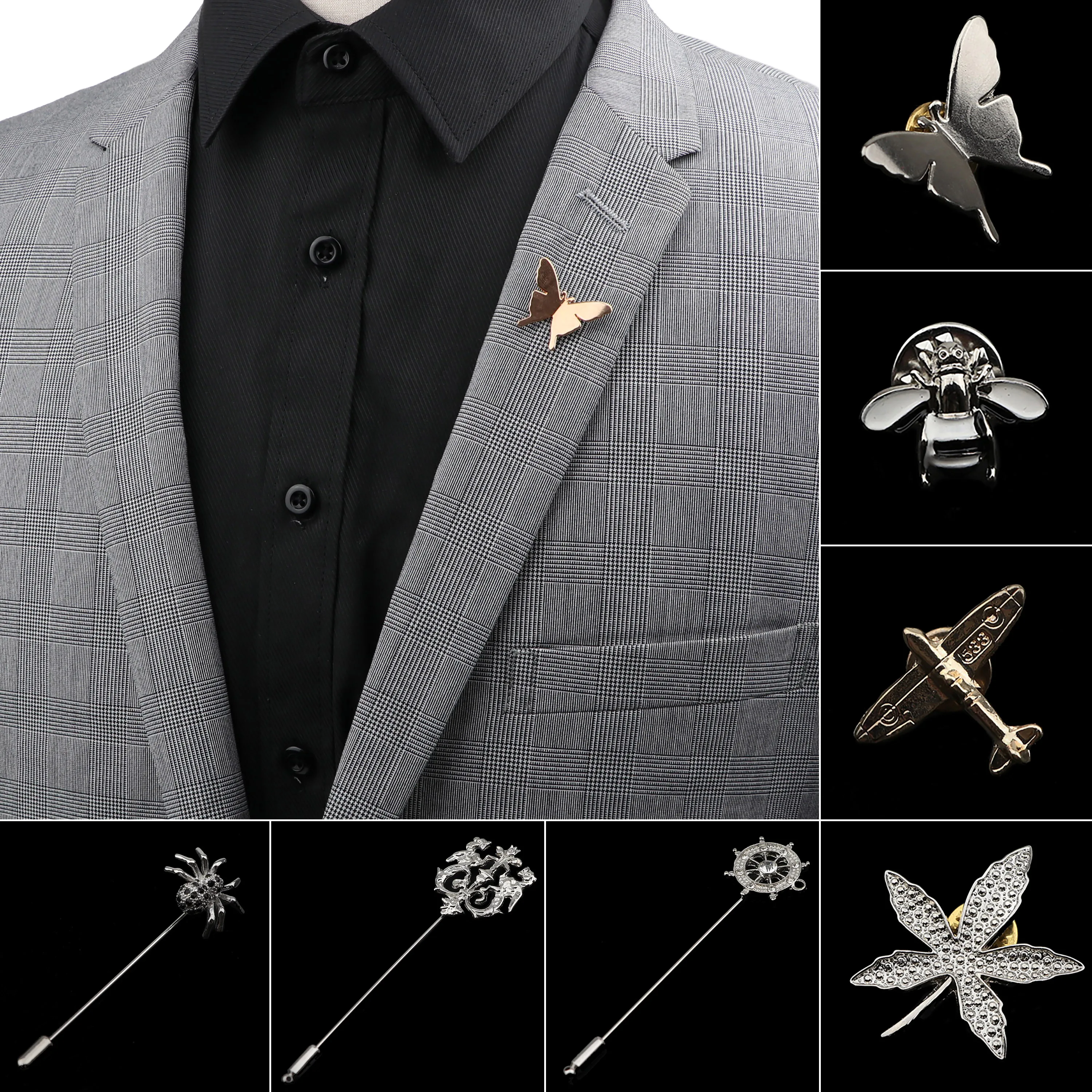 Men's Advanced Chic Brooches Spider Butterfly Pin Suit Shawl Lapel Pins Uxedo Corsage Hat Shirt Collar Party Daily Accessory